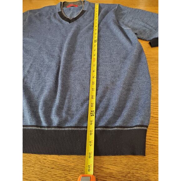 Luchiano Visconti Men XL Sweater Navy Blue Italian Merino Wool V-Neck Pullover - Picture 9 of 10